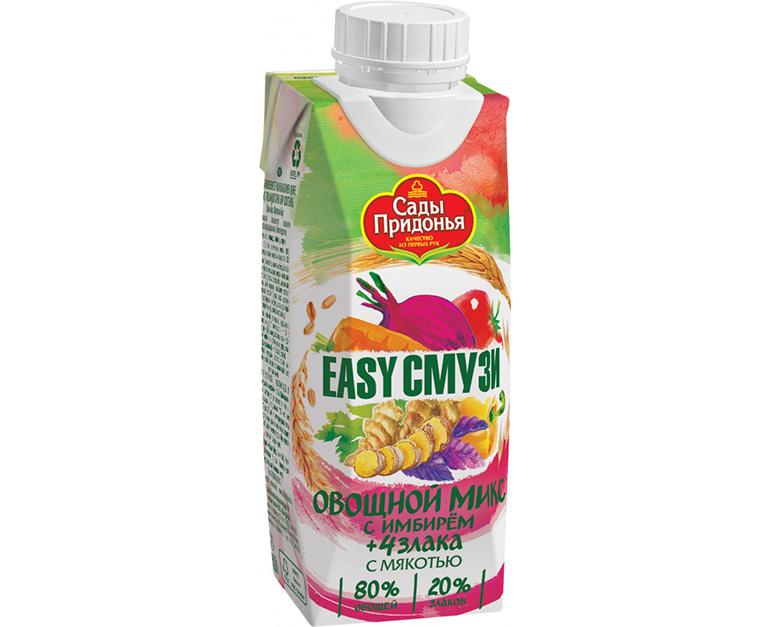 Коктейль Мультиовощной с имбирем, мякотью и злаками Сады Придонья Easy Смузи, 250 мл., тетра-пак