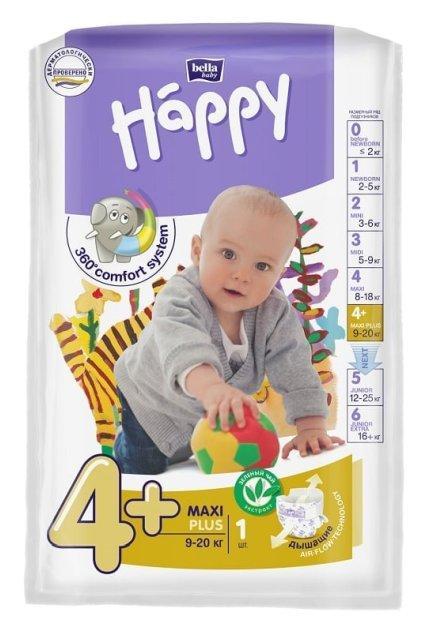 Подгузник 4+ макси плюс (9-20 кг.) 1 шт., Bella Baby Happy