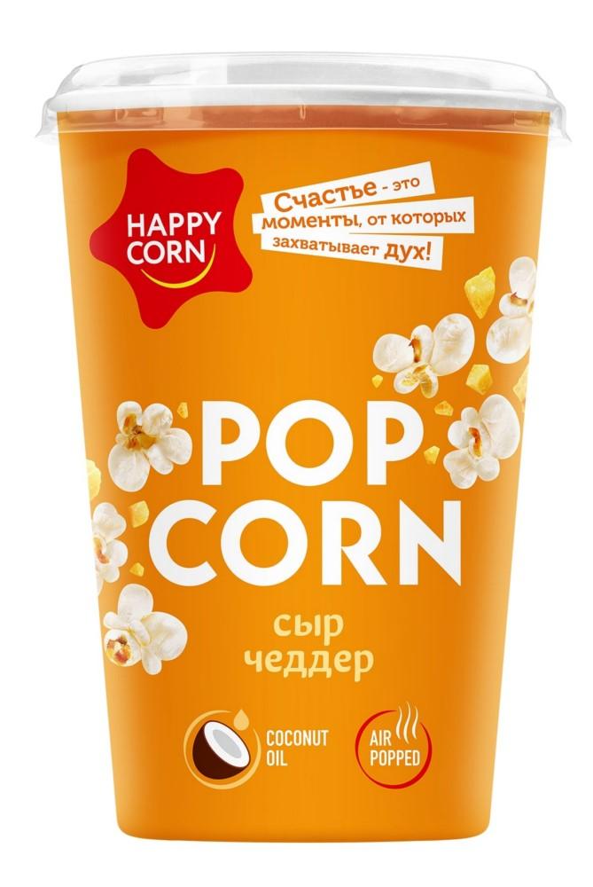 Кукуруза Happy Corn воздушная с сыром чеддер, 40 гр., картон