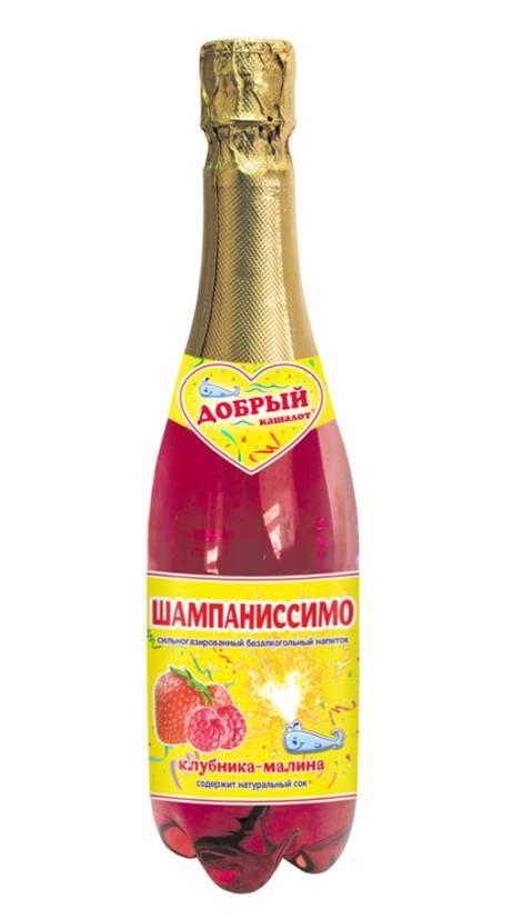 Шампанское детское Добрый кашалот Шампаниссимо клубника малина 1 л., ПЭТ