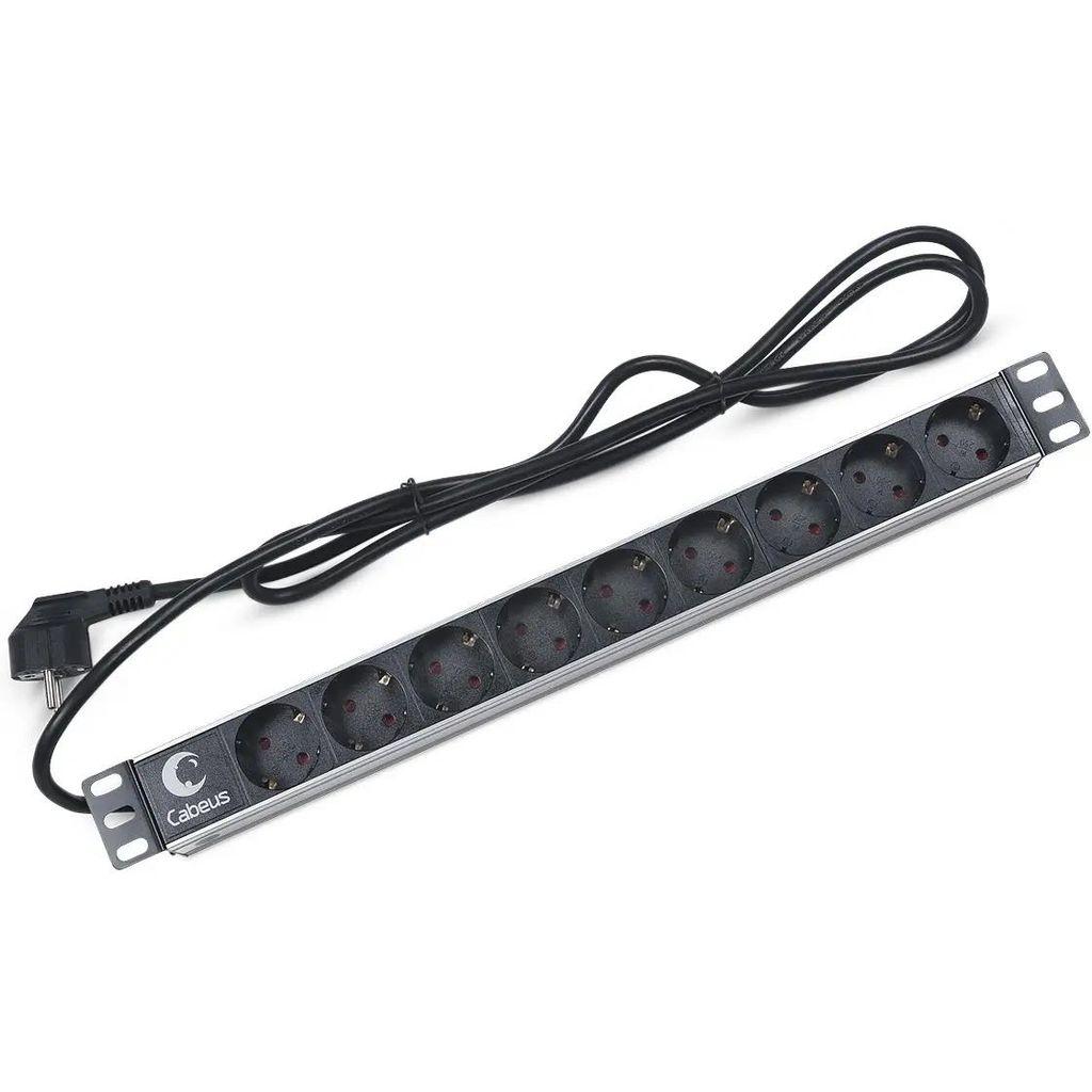Блок распределения питания CABEUS PDU-9P-2EU, горизонт.размещ., SchukoХ9, Тип вход. тока 16A, 2м