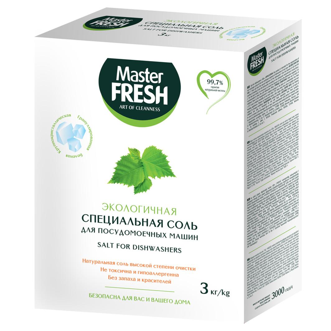Соль для п/м машины Master FRESH ЭКОлогичная специальная гранулир, беленая, крупнокристаллич, 3 кг., картон