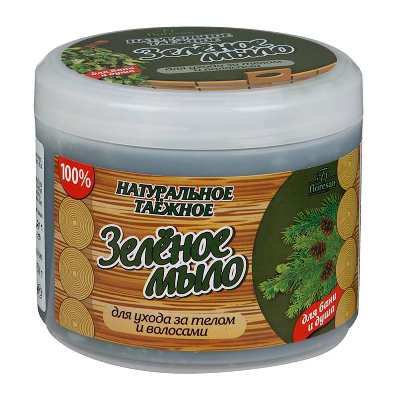 Мыло Floresan Зеленое таежное для бани и душа 450 мл., банка