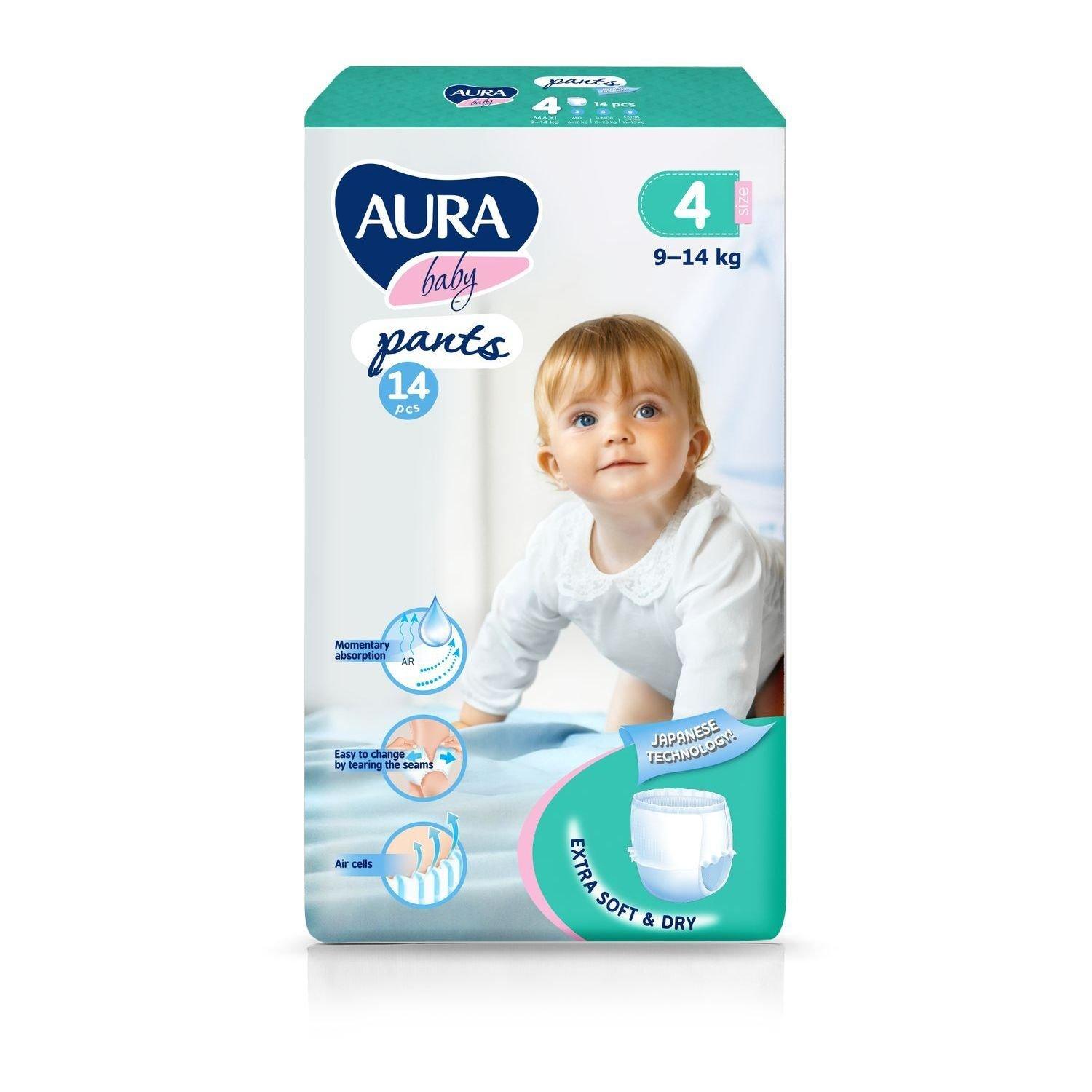 Подгузники Aura, для детей Baby одноразовые, 4/L (7-14 кг.,) 12 шт., 400 гр., картон