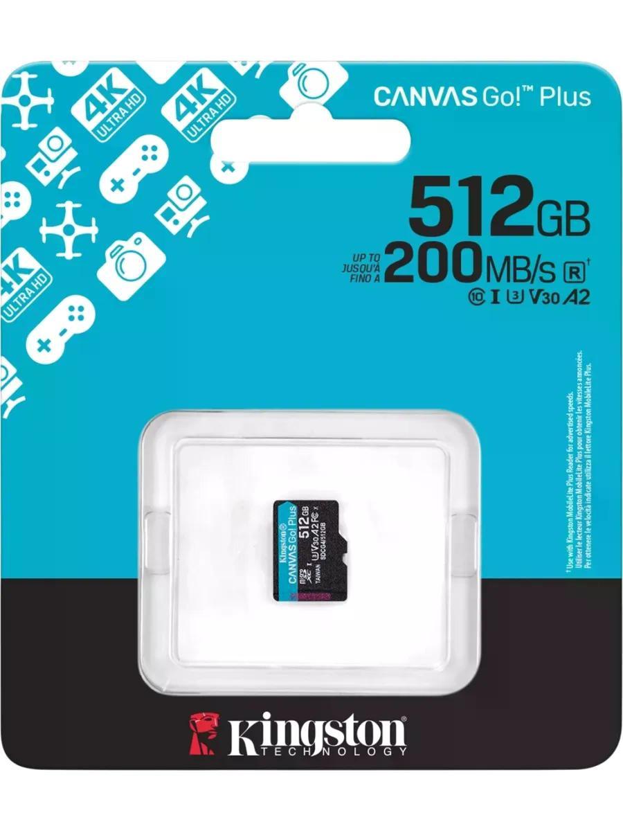Карта памяти microSDXC UHS-I U3 Kingston Canvas Go! Plus 512 ГБ, 200 МБ/с, Class 10, SDCG4/512GBSP, 1 шт., без адаптера