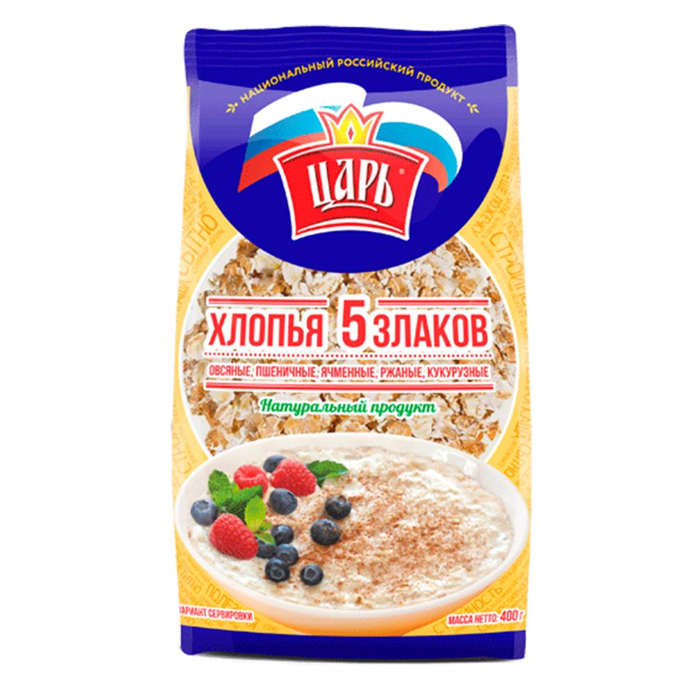 Хлопья Царь 5 злаков зерновые 400 гр., флоу-пак