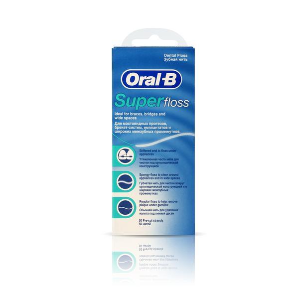 Зубная нить Oral-B Super Floss, 50 нитей., ПЭТ
