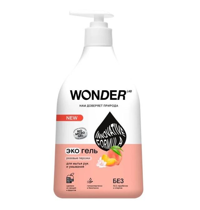 Экогель для рук и умывания WONDER LAB innovative formula розовые персики 540 мл., флакон с дозатором