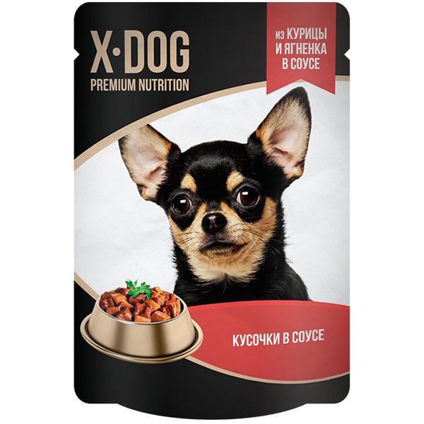 Влажный корм для собак X-Dog курица и ягнёнок в соусе 85 гр., дой-пак