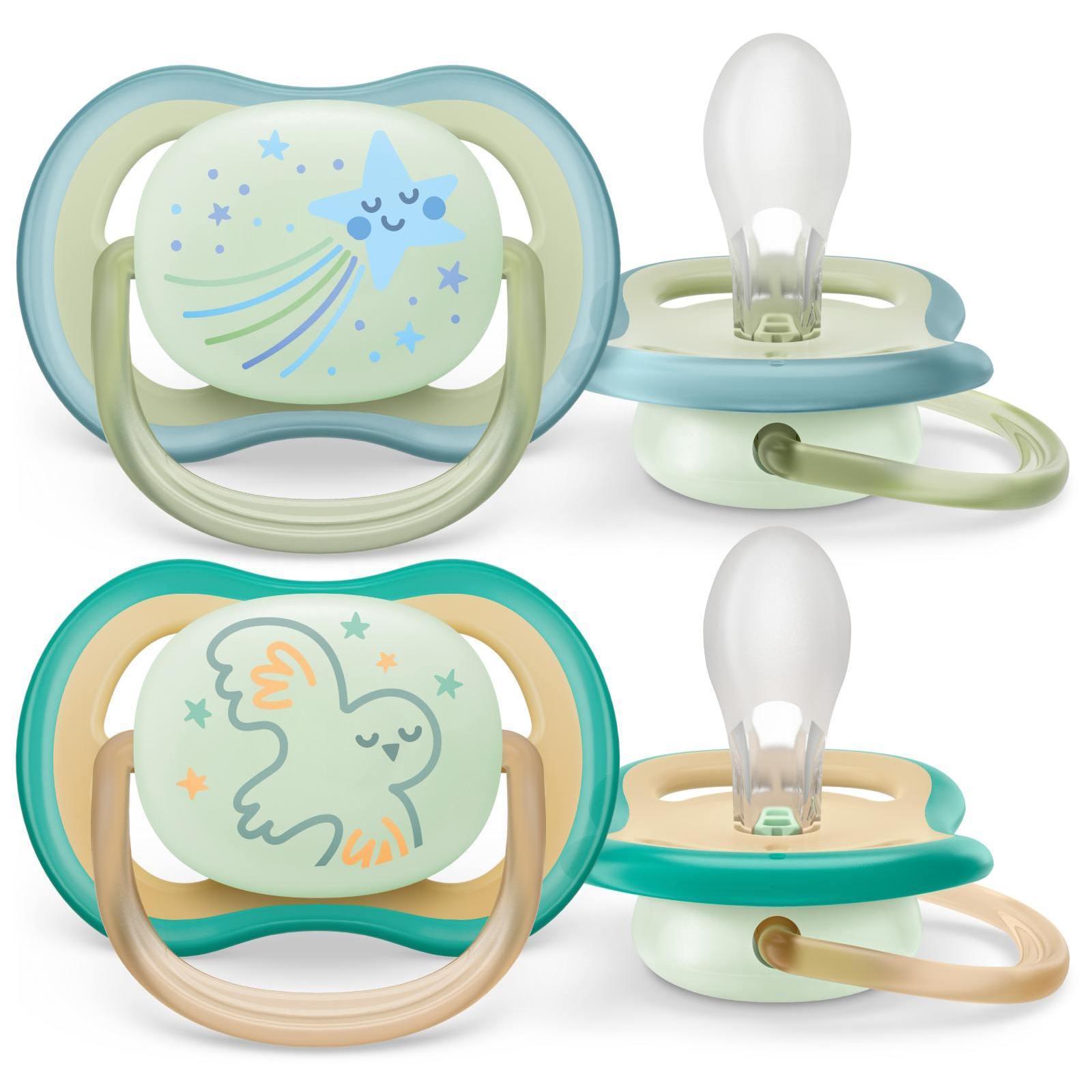 Пустышка силиконовая светящаяся Philips Avent ultra air night SCF376/18 с футляром, 0-6 мес, 2 шт., ПЭТ