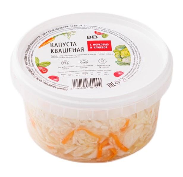 Капуста ВкусВилл квашеная с морковью и клюквой 500 гр., пластиковый контейнер