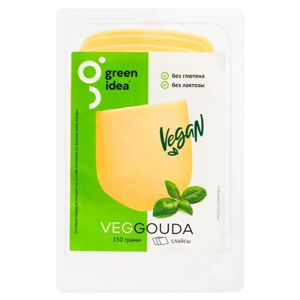 Готовый пищевой продукт на основе крахмала со вкусом сыра «Гауда» Green Idea нарезка 150 гр., пластиковый контейнер