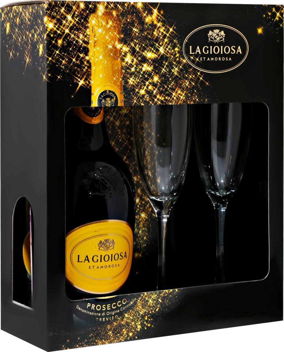 Вино игристое, набор с 2 бокалами, La Gioiosa Frizzante, 750 мл., Стекло, Италия