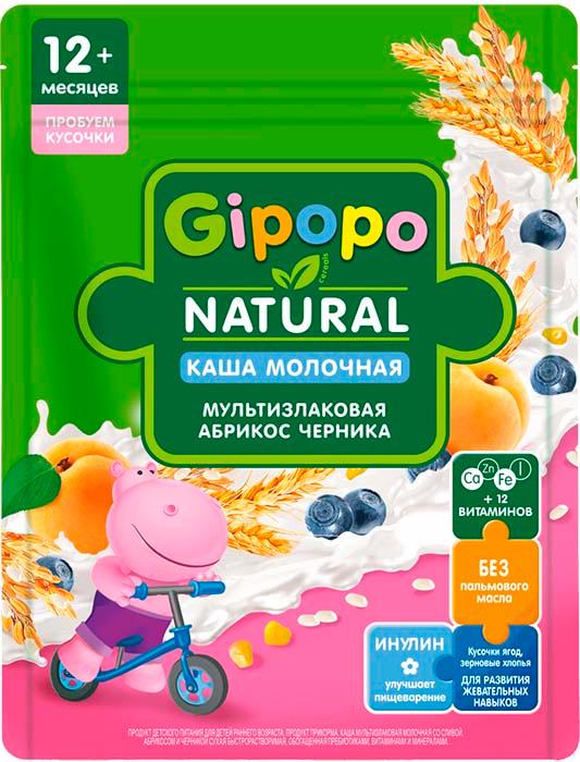 Каша GIPOPO сухая молочная Мультизлаковая с кусочками Сливы, абрикоса, черники, 200 гр., дой-пак
