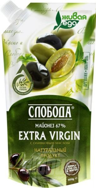 Майонез Слобода Extra Virgin с оливковым маслом 67% 400 гр., дой-пак с дозатором