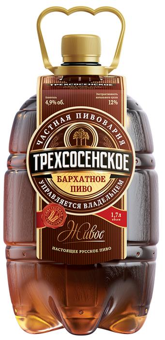 Пиво Трехсосенский бархатное темное фильтрованное пастеризованное 4,6% 1,3 л., ПЭТ