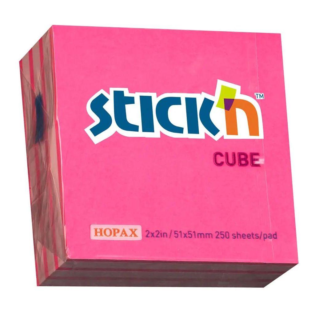 Блок самоклеящийся бумажный STICK`N 21338, 51x51, 250 л, 2 цв, неон+пастель, розовый