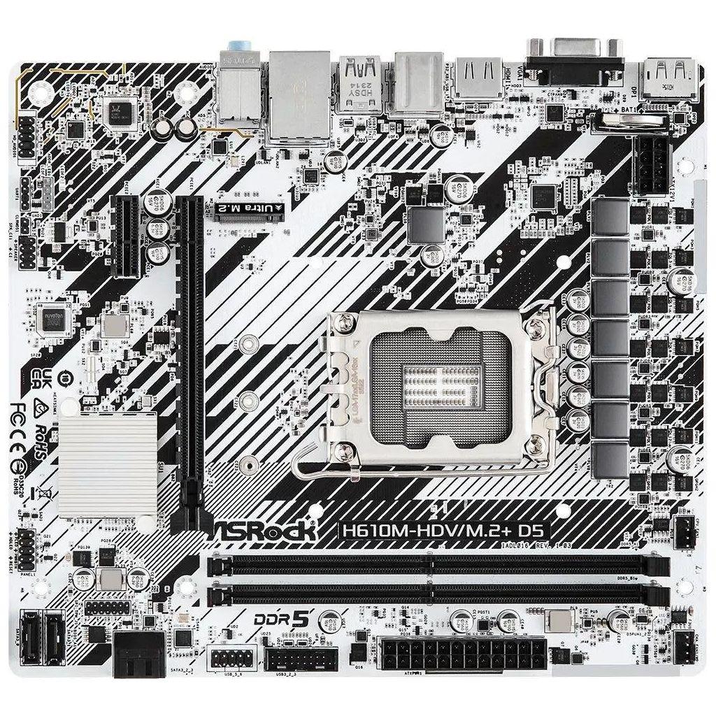 Материнская плата ASROCK H610M-HDV/M.2+ D5, Socket LGA 1700, Intel H610, mATX, Ret