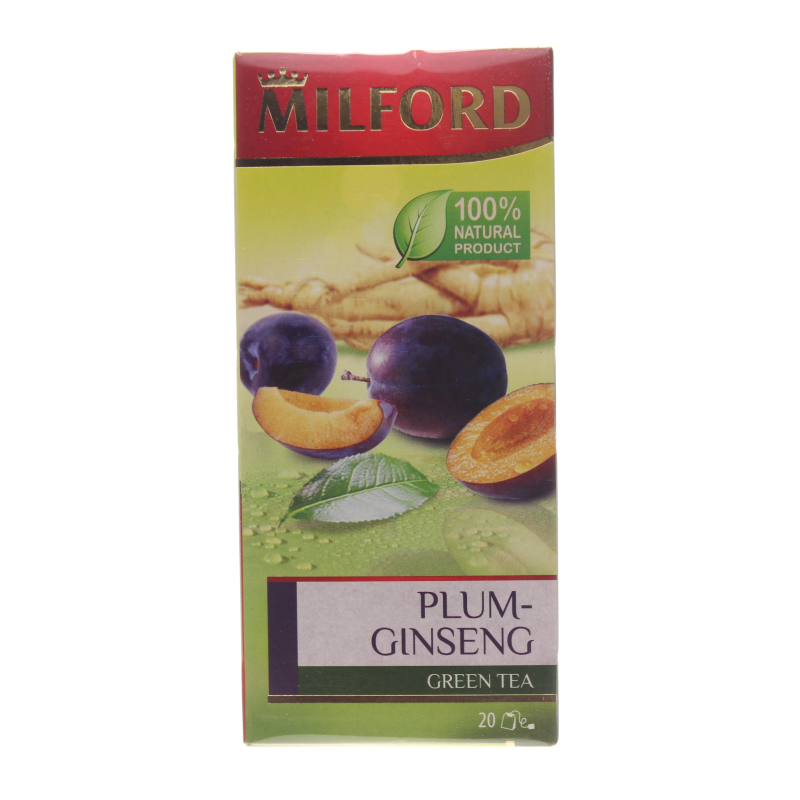 Чай Milford Plum-ginseng ароматизированный зеленый в пакетиках, 35 гр., картон
