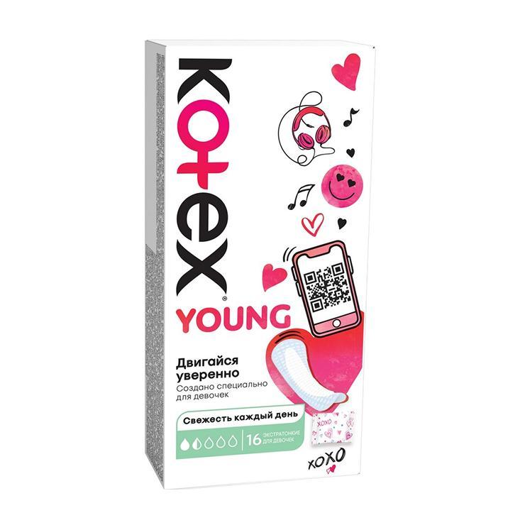 Прокладки Kotex ежедневные для девочек янг экстрат 16 шт., картон