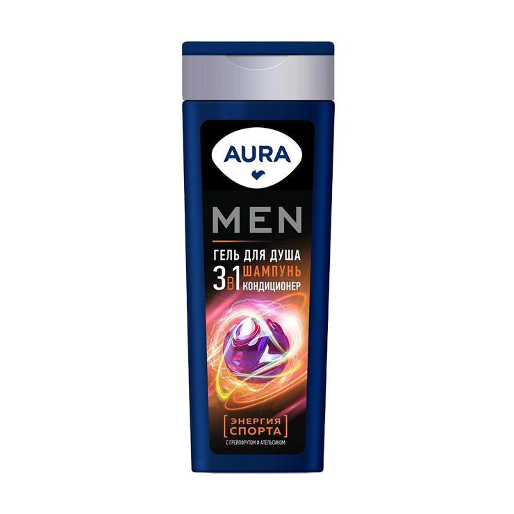Гель для душа AURA Men 3в1 энергия спорта 380 мл., ПЭТ
