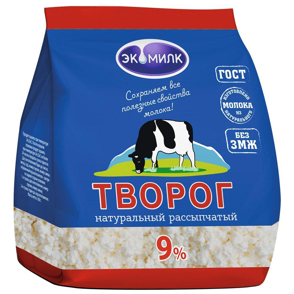 Творог Экомилк рассыпчатый 9% 350 гр., дой-пак