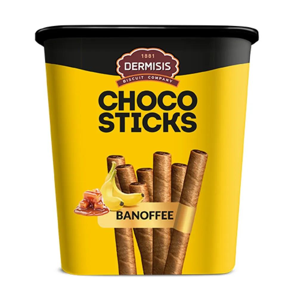 Вафельные трубочки Dermisis с бананово-шоколадной начинкой choco sticks 310 гр., пластиковая упаковка