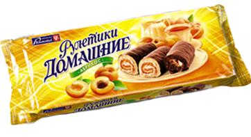 Рулетики-мини Раменский Кондитерский Комбинат Домашние со вкусом абрикос 150 гр., флоу-пак