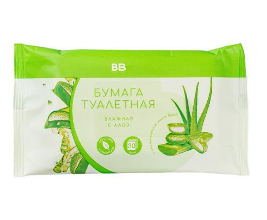 Бумага туалетная влажная ВкусВилл с Алоэ 30 шт., флоу-пак