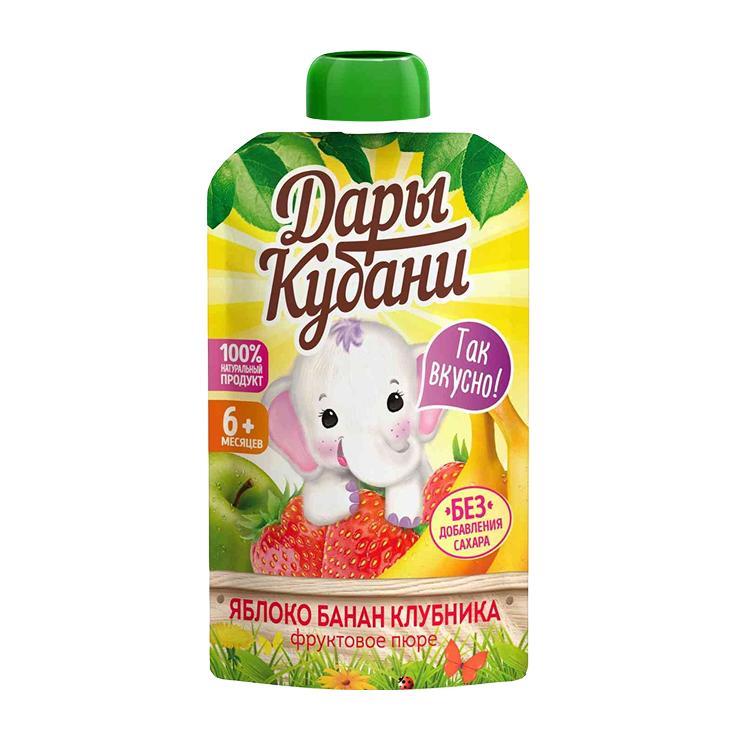 Пюре Дары Кубани яблоко банан клубника 90 гр., дой-пак