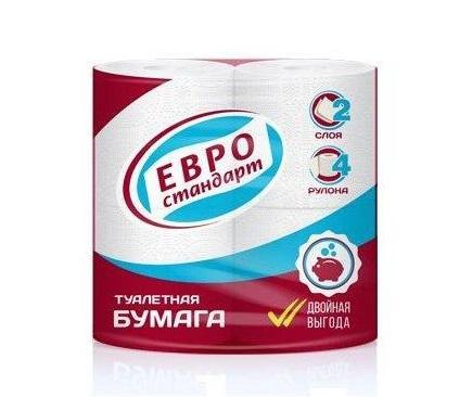 Туалетная бумага Евро Стандарт белая 2 слоя 4 шт., флоу-пак