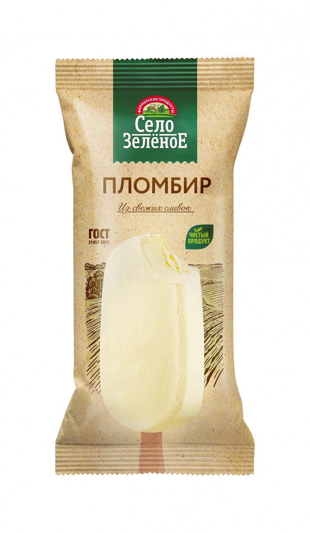 Мороженое пломбир Село Зелёное с ароматом ванили 15% 70 гр., флоу-пак