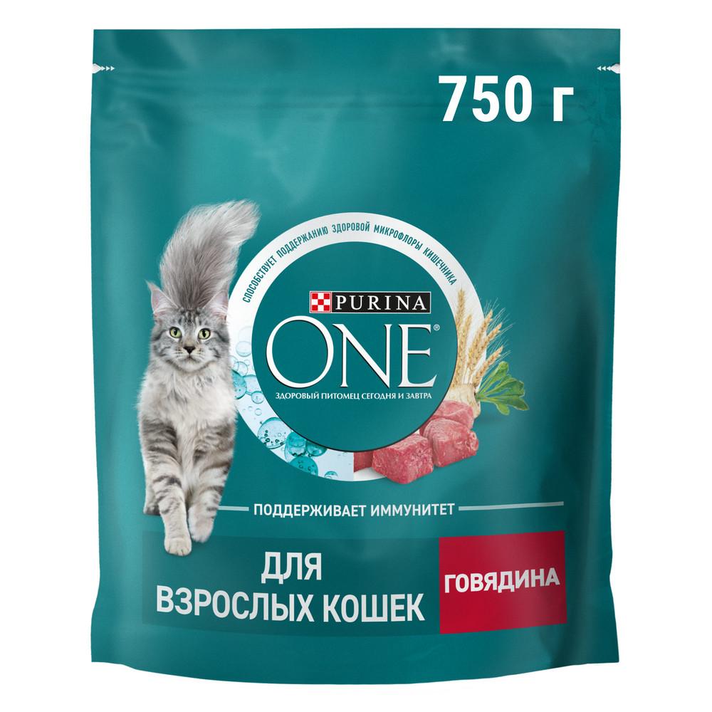 Корм сухой для взрослых кошек Purina ONE говядина цельные злаки 750 гр., дой-пак