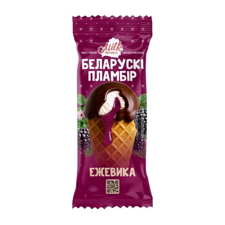 Мороженое пломбир Белорусский пломбир ежевика в какао глазури в рожке 85 гр., флоу-пак