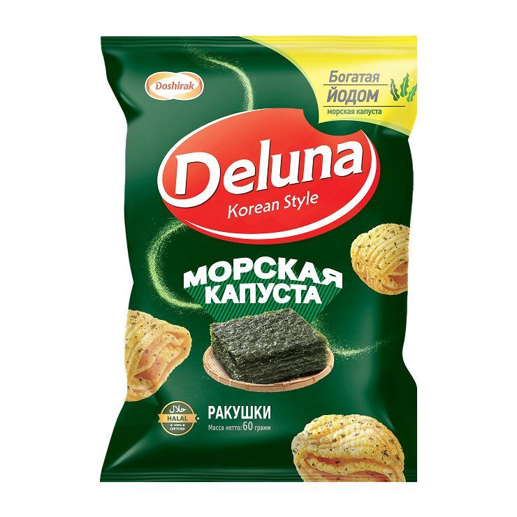 Снеки Deluna морская капуста кукурузная 60 гр., флоу-пак