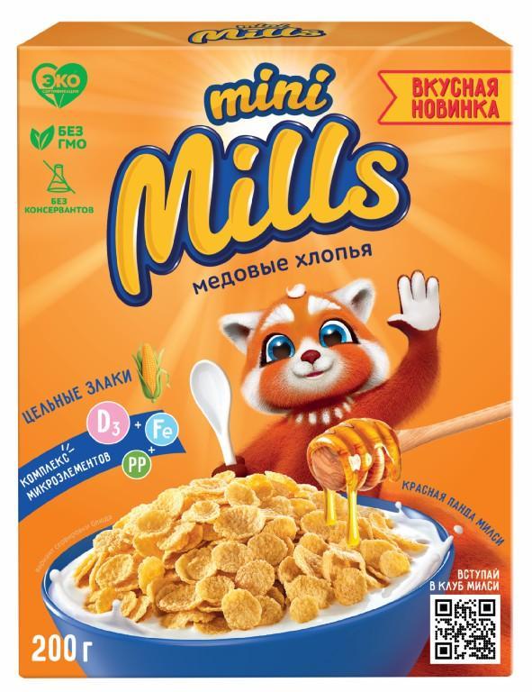 Хлопья Mini Mills кукурузные медовые 200 гр., картон