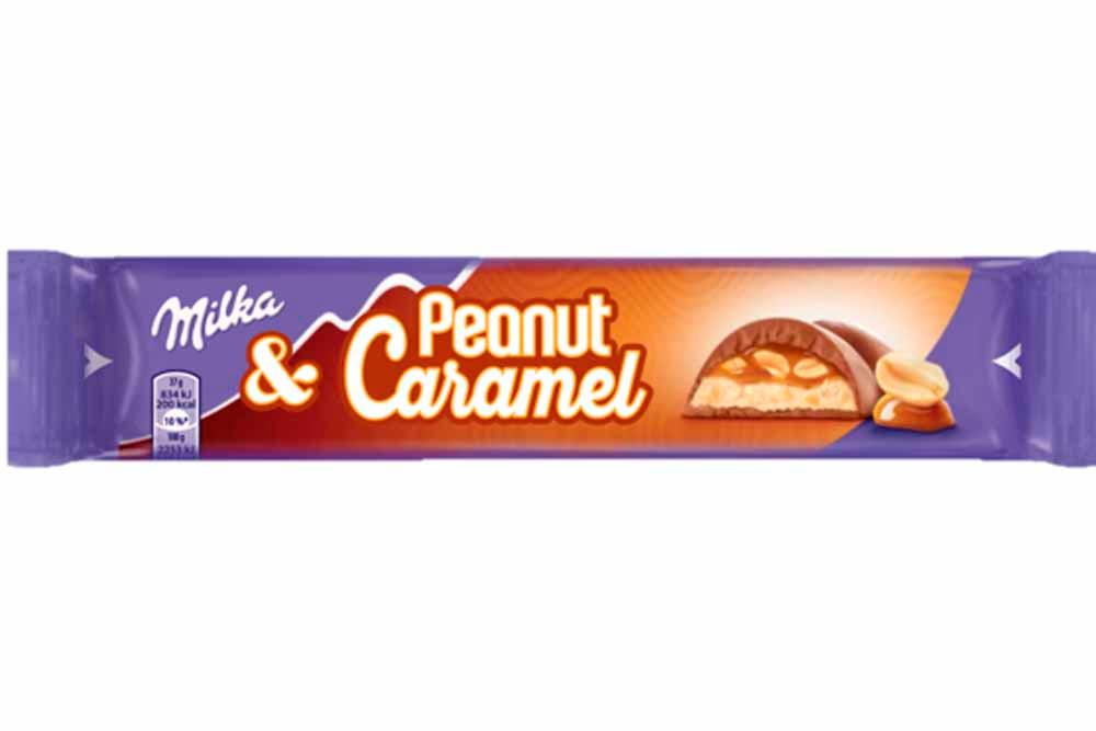 Батончик шоколадный Milka молочный шоколад арахис карамель воздушный рис 37 гр., флоу-пак