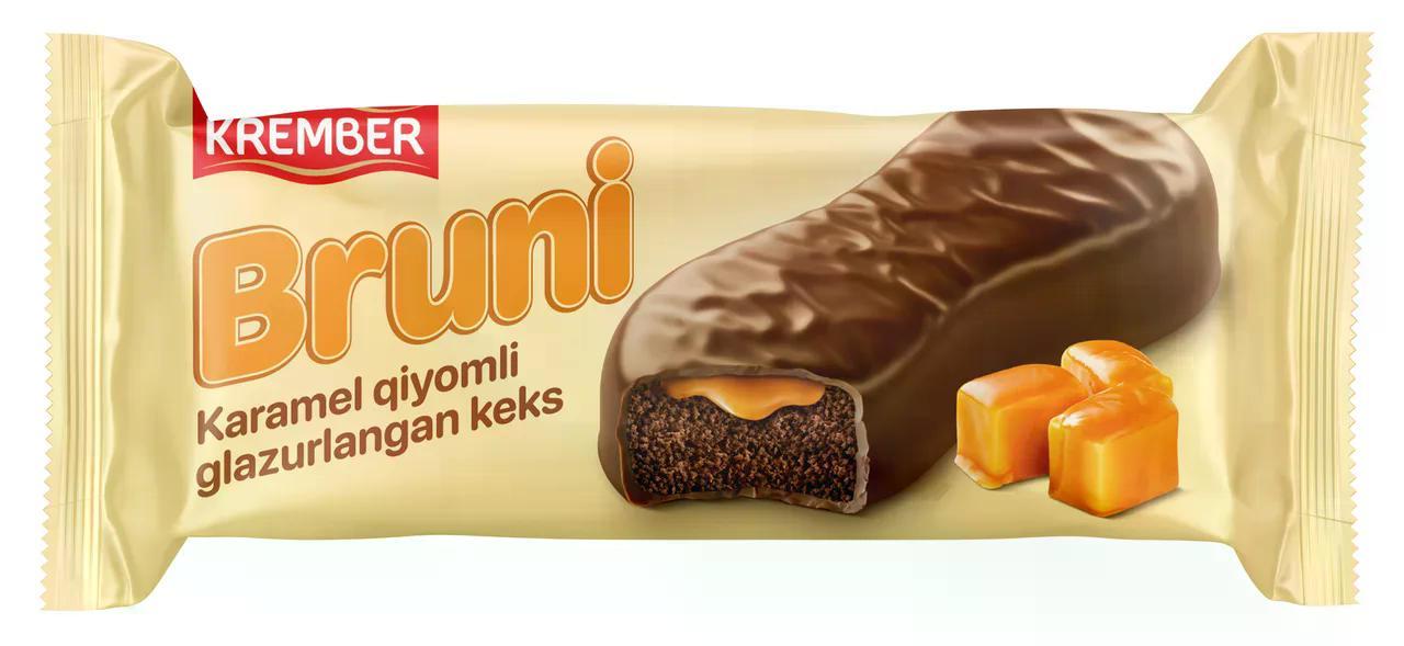 Кекс Krember Bruni глазированный c начинкой со вкусом карамели 40 гр., ж/б