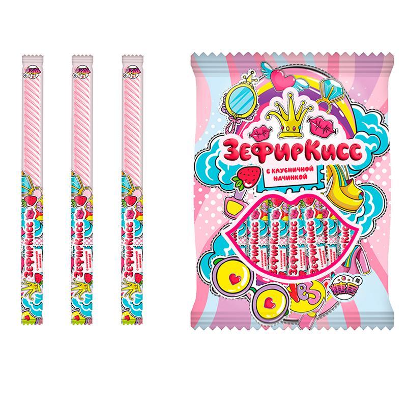 Воздушный зефир Fun Candy Lab с начинкой Зефиркисс со вкусом клубники, 18 гр., флоу-пак
