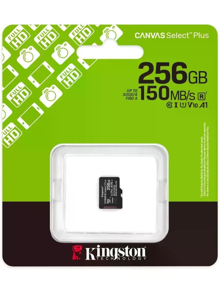 Карта памяти microSDXC UHS-I U1 Kingston Canvas Select Plus 256 ГБ, 150 МБ/с, Class 10, SDCS3/256GBSP, 1 шт., без адаптера