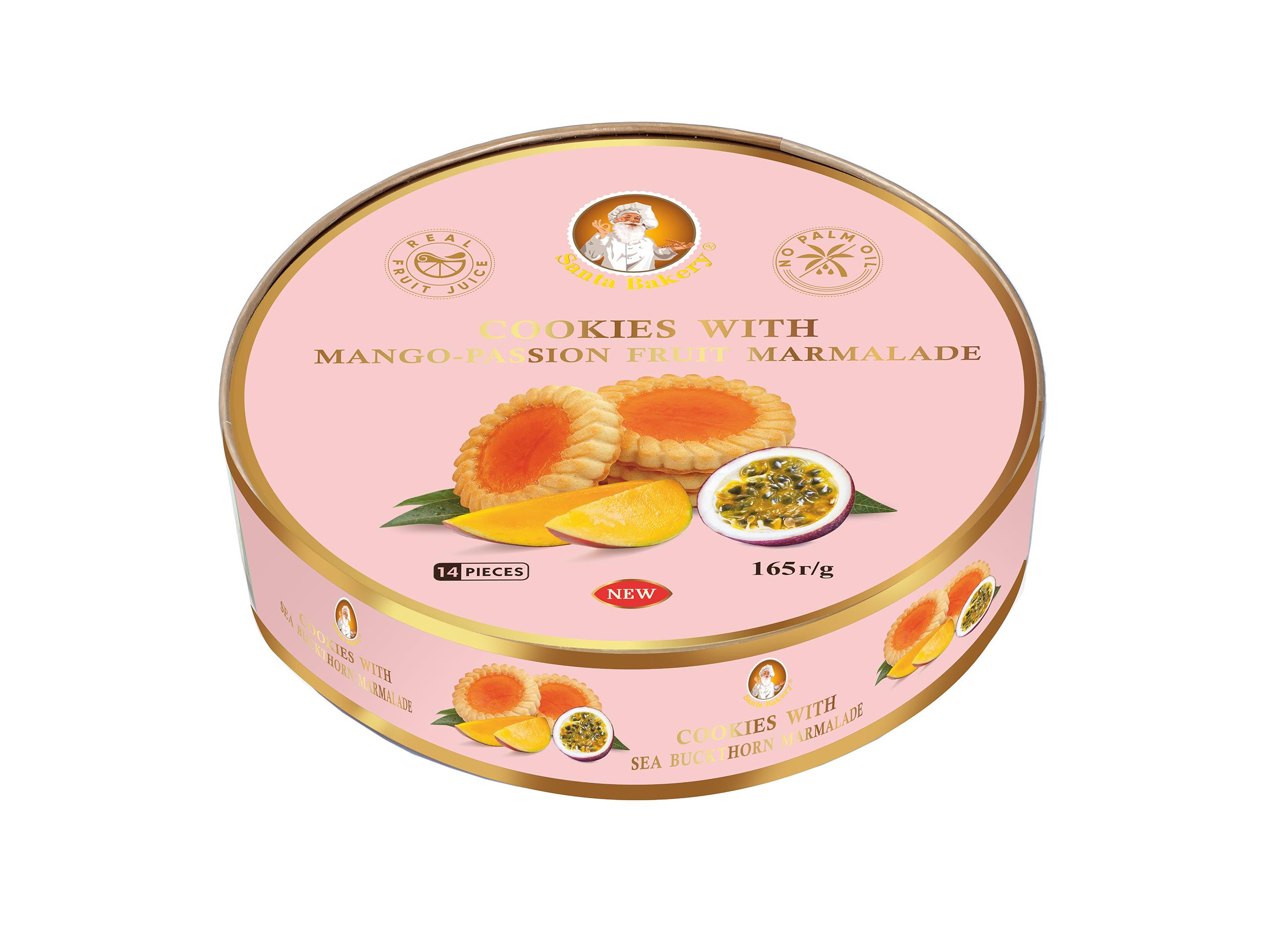 Печенье Santa Bakery Cookies with mango-passion marmalade сдобное 165 гр., ж/б