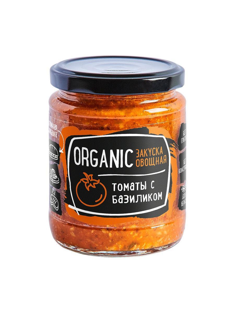Закуска Rudolfs Organic овощная томаты с базиликом без глютена 235 гр., стекло