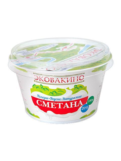 Сметана 20%, Эковакино, 180 гр. пл.стакан
