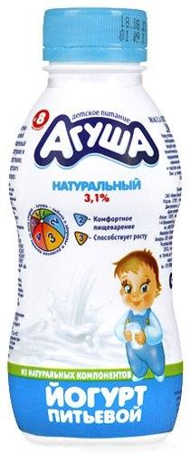 Йогурт Агуша питьевой натуральный с 8 месяцев 3 1%, 200 мл., ПЭТ