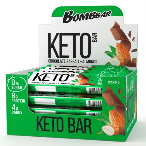Батончик Bombbar Keto неглазированный cо вкусом шоколадного парфе с миндалем 40 гр., флоу-пак