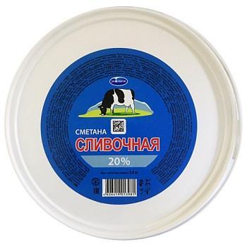 Сметана Экомилк сливочная 20%, 5 кг., ведро