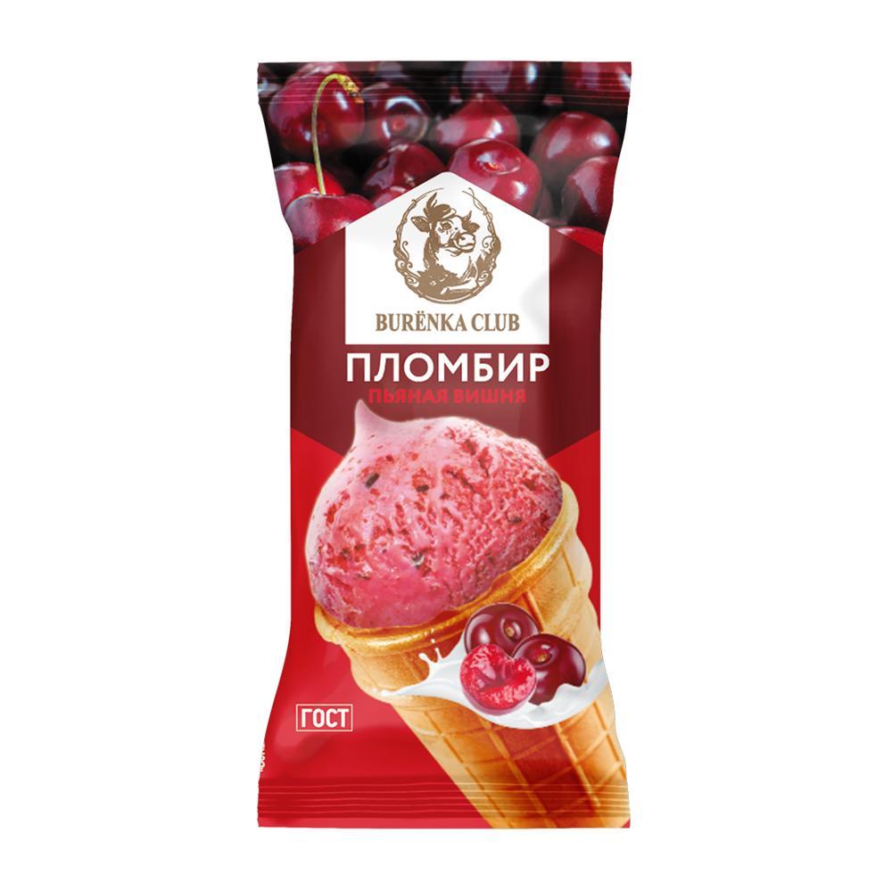 Мороженое пломбир Буренка клаб пьяная вишня в вафельном стакане 80 гр., флоу-пак