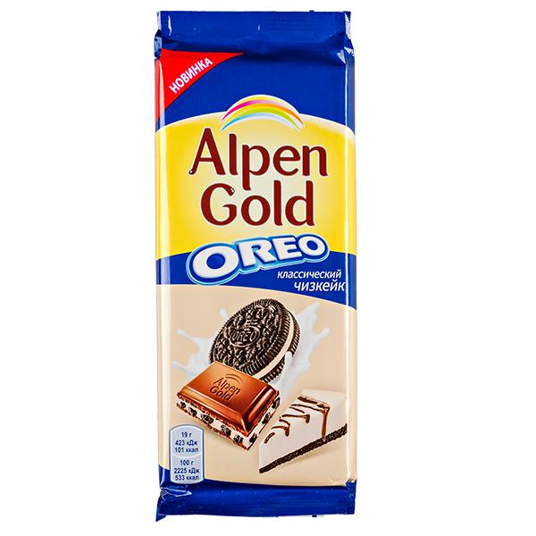 Шоколад Alpen Gold Oreo молочный 90 гр., флоу-пак