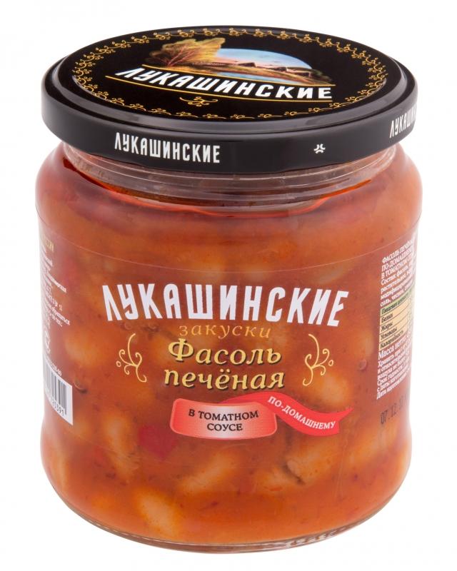Фасоль Лукашинские печеная в томатном соусе по-домашнему 450 гр., стекло