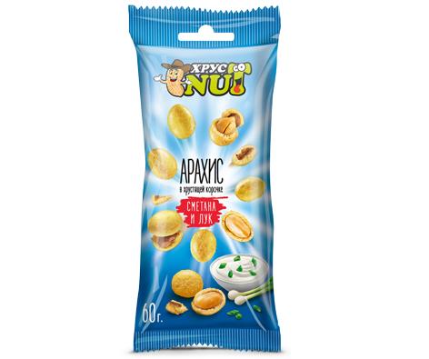 Арахис ХрустNUT в корочке сметана и лук 60 гр., флоу-пак